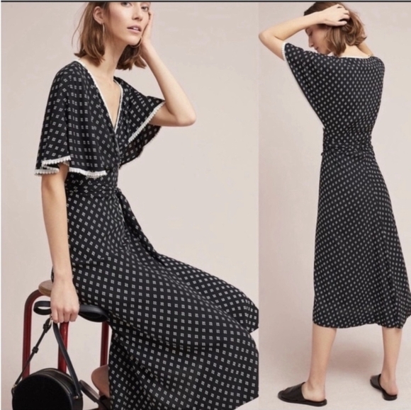 Anthropologie Dresses & Skirts - OPEN TO OFFERS Anthropologie Black Midi Wrap Dress Size M/L